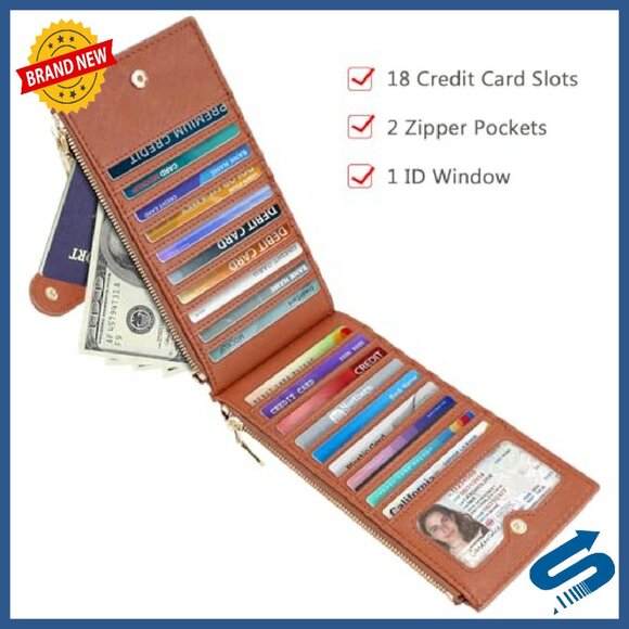 Large Capacity RFID Blocking Bifold Wallet with Zipper Pocket - Picture 6 of 8